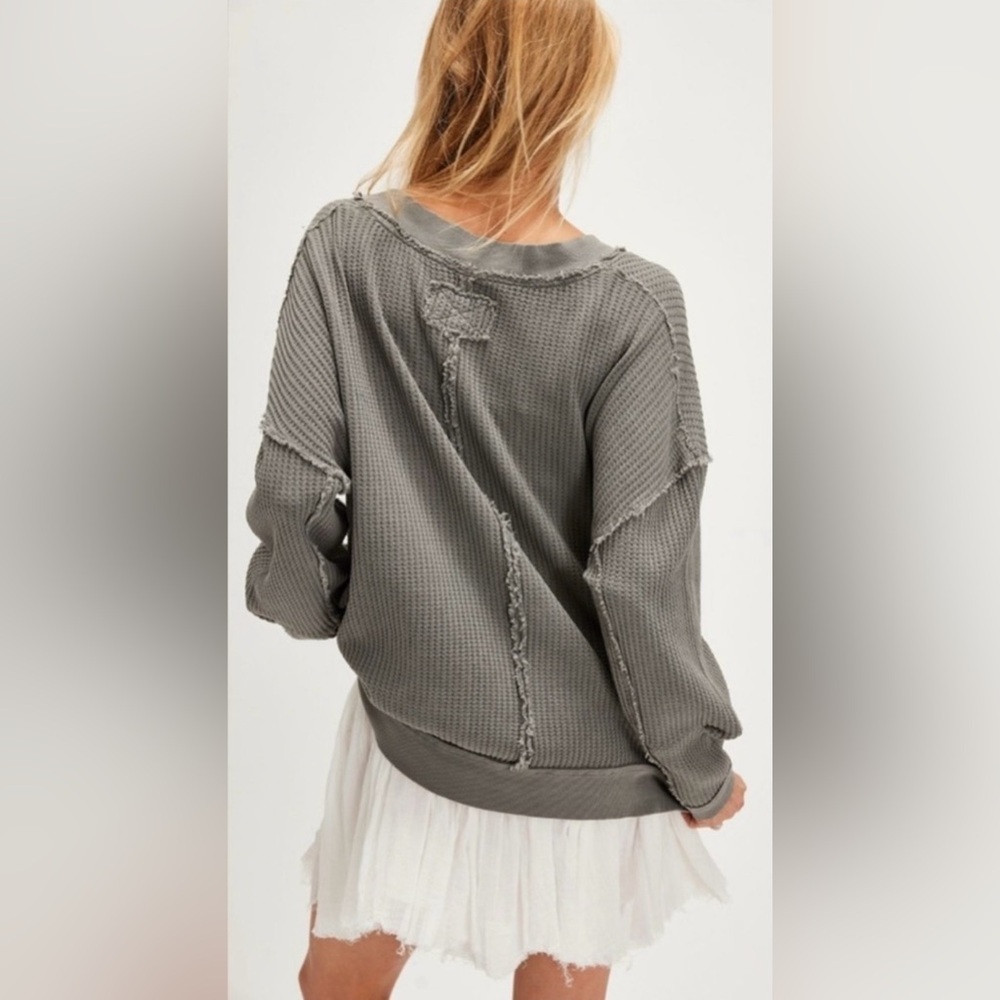 NWT Free People S We the Free Ricky Thermal in Fallen Rock Gray Top New $68 - Picture 2 of 6